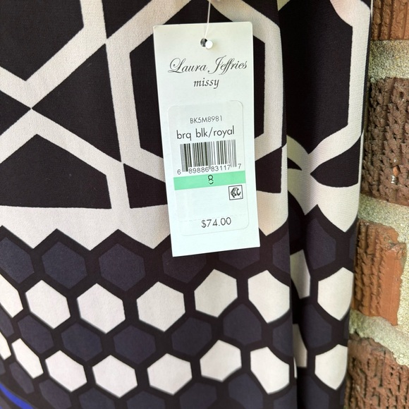 Laura Jeffries Classic print NWT Dress Black, white and blue Size 8 - Picture 5 of 5